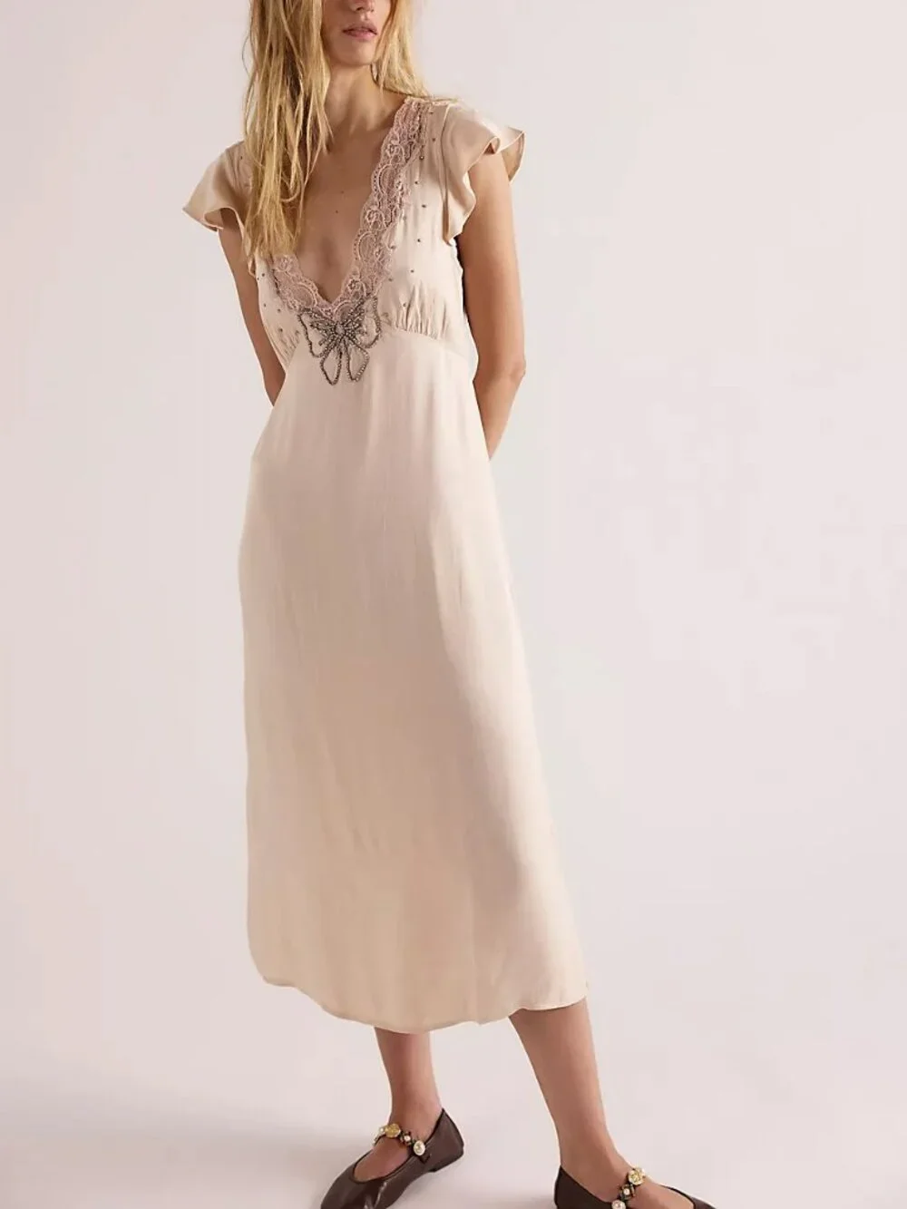 FREE PEOPLE Tied With Joy Midi Dress / Pastel Rose Tan